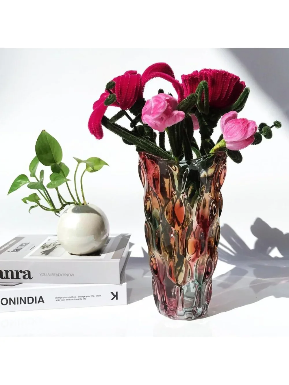9.5 Inch Sparkle Light Heavy Glass Flower Vase Bohemian Style Perfect Home Deco